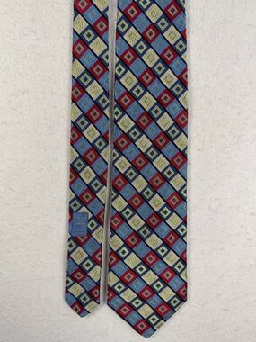 Holland & Sherry London 1836 100% Silk Necktie Red Blue Cream Geometric